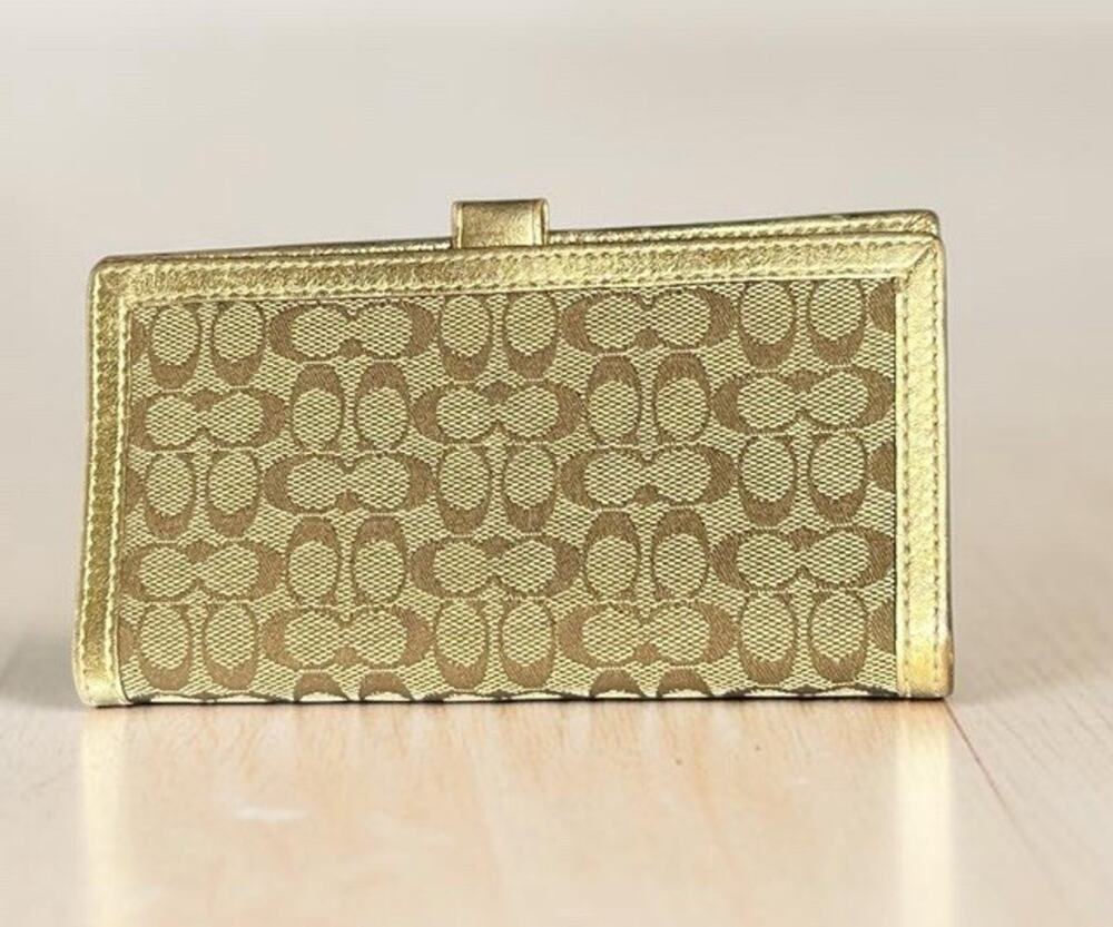 Coach Metallic Gold Wallet Card Holder Leather Money Case Luxury.